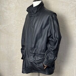 VTG 90's Y2K WINLIT New York Mens Genuine Leather Jacket Inner Drawstring Size L